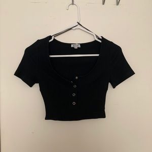 Beginning Boutique Black Button Up Crop